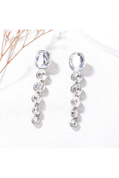 Eva Grace Addie earrings, silver, long, decorated with stones