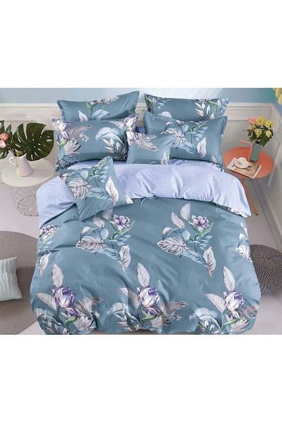 OEM Double Bed Linen, Talo, Finet, 6 Pieces, Blue-Grey Floral Print, 230x245cm