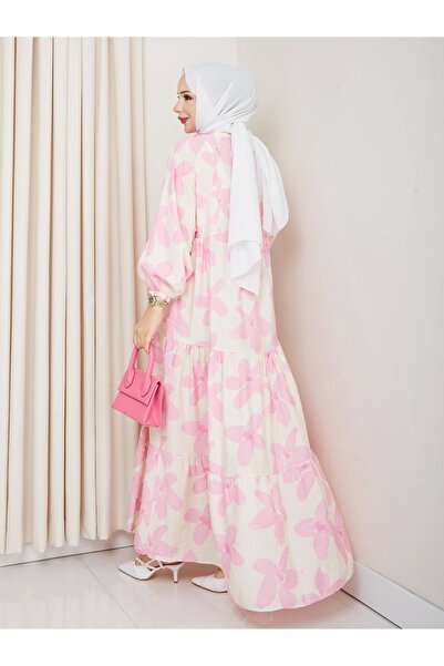 Moda Echer Large Flower Pattern Viscose Dress