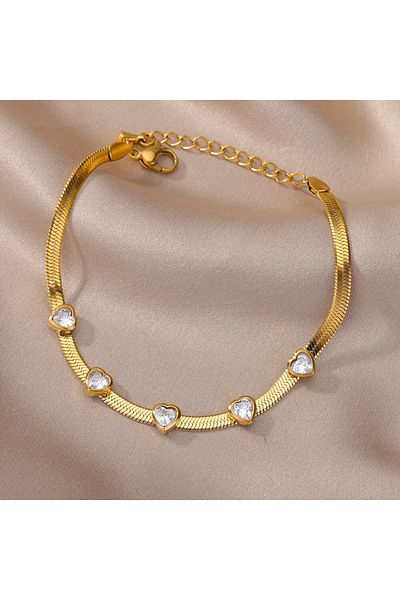 Eva Grace Lara bracelet, gold, made of 18K gold-plated stainless steel, decorated with heart-shaped zirconia