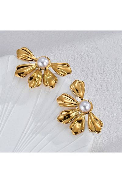 Eva Grace Essie earrings, gold, with pearls and floral pattern, made of stainless steel - Floral Paradise Collection