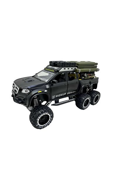JPT Macheta Mercedes Pickup 6x6 1/24 replica metal cu sunet, lumini, negru