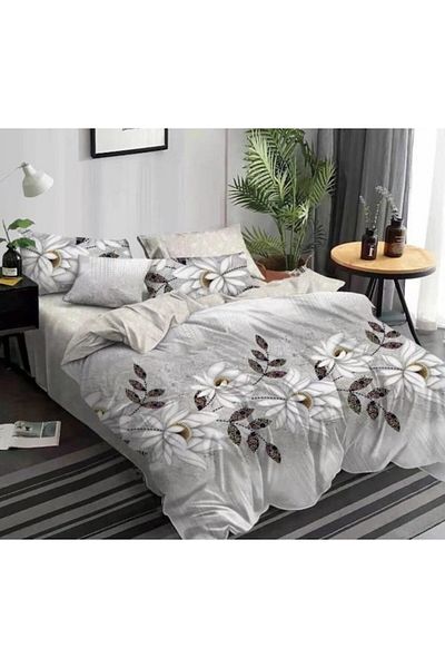 Pucioasa Lenjerie de pat dublu, Pucioasa, Finet, 6 piese, 2 persoane, imprimeu Floral, 245x250cm, Gri Degrade