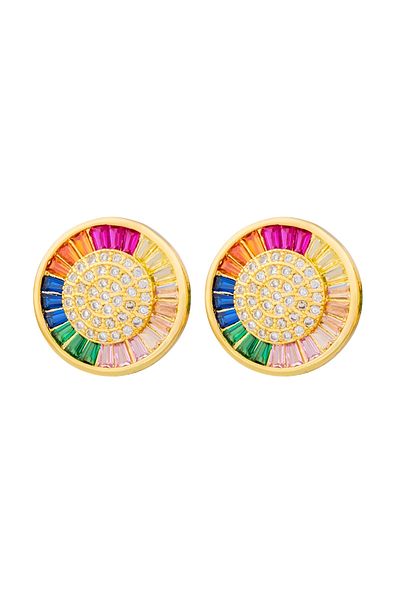 Eva Grace Saige earrings, gold, round, with multicolored stones - Boheme Collection