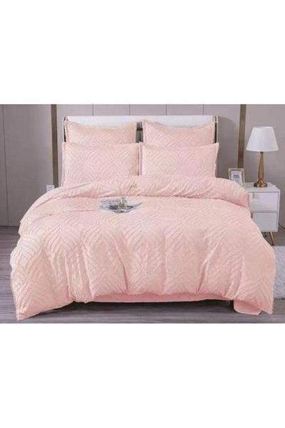 OEM Lenjerie de pat dublu, Sonia-Home, Bumbac tip Egiptean, Uni, M1, 6 piese, 2 persoane, 220x240cm, Roz