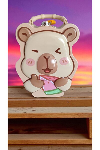 FAMEMUS ACCESSORY Sevimli Capybara Kilitli Metal Kumbara 20 cm Şeffaf Kutulu