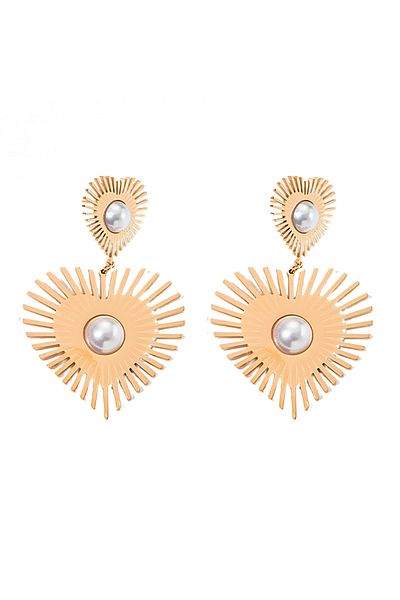 Eva Grace Jasmine gold-tone stainless steel heart-shaped earrings with pearls