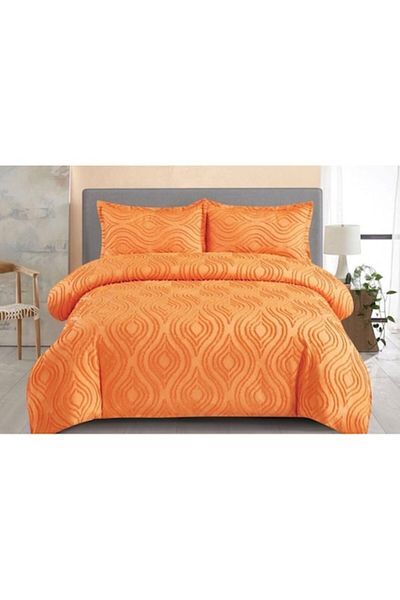 OEM Lenjerie de pat, Grofat M1, Uni, 4 piese, 2 persoane, 230x250cm, Portocaliu