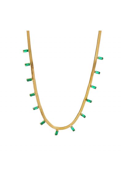 Eva Grace Peyton necklace, gold, made of 18K gold-plated stainless steel, decorated with green zirconia stones