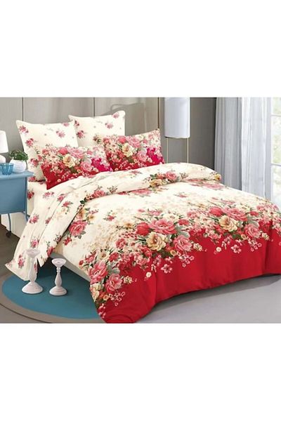 OEM Double Bed Linen Set, Spring, Finet, 6 Pieces, Floral Print, 180x200cm, Beige