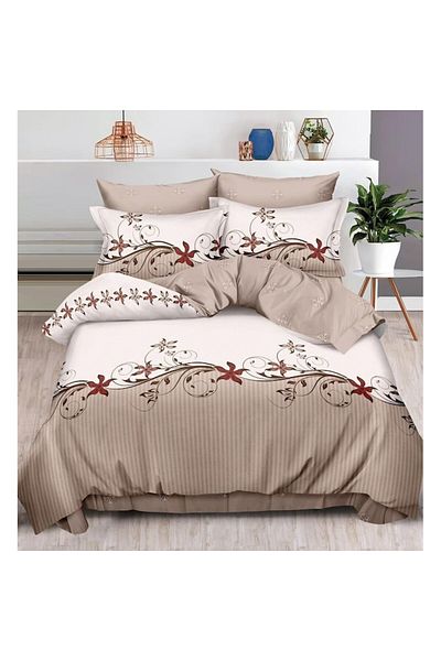OEM Set lenjerie de pat finet, cu elastic, 6 piese, crem cu model, 180x200 cm