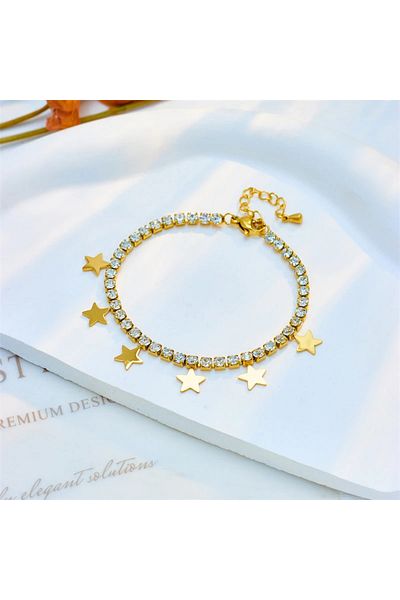 Eva Grace Melissa gold-tone thin stainless steel bracelet with star pattern