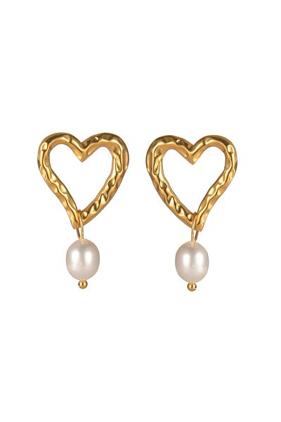 Eva Grace Calie earrings, gold, with pearls, heart-shaped, made of stainless steel - Universe of Pearls Collection