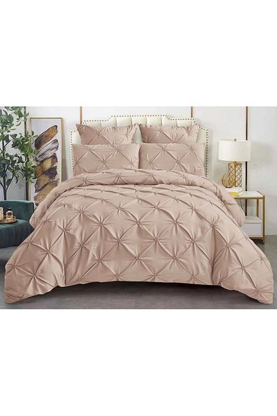 OEM Double Bedding Set, Sonia-Home, Uni, Embroidered Pleats Model, 6 Pieces, Finet, 220x240cm, Coffee wi