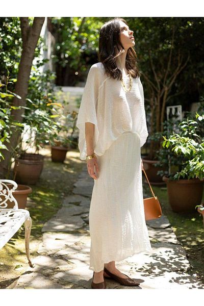Fast Perry 51134 Wrinkled Blouse Skirt Suit White