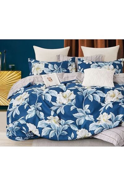 OEM Double Bed Sheet Set, Talo, Finet, 6 Pieces, Floral Navy Blue Print, 230x245cm