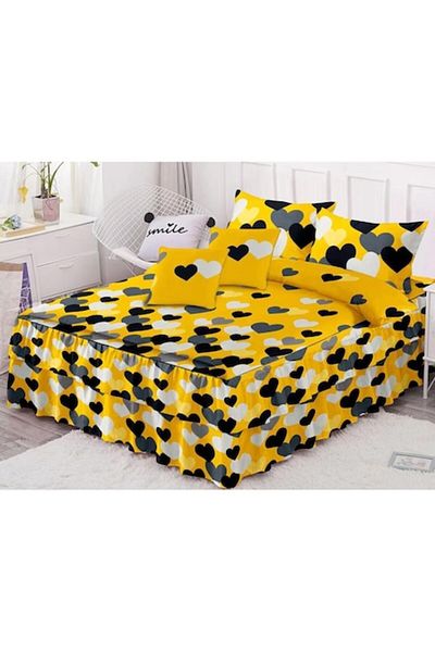 OEM Double Bedding Set with Ruffles, Spring, Tricolor Hearts, 6 Pieces, for 2 Persons, Finet, 200x230cm