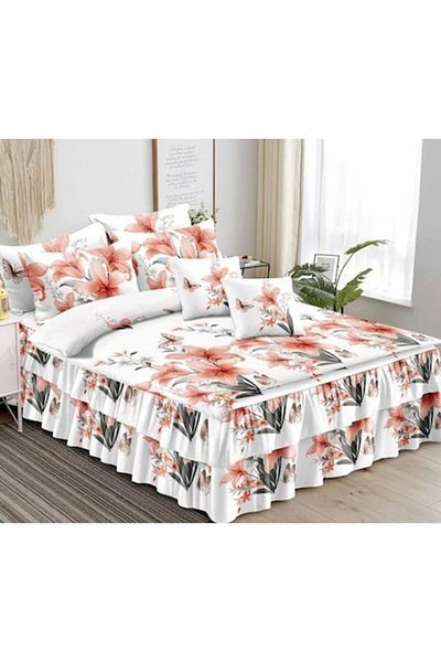 Pucioasa Double bed sheet set with frills, Pucioasa, Finet, 6 pieces, 2 persons, Lily print, 200x230cm