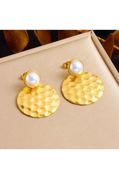 Eva Grace Bonnie earrings, gold, round, with pearls, made of stainless steel
