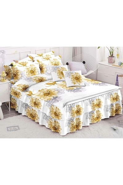 OEM Double Bed Linen, Frilled Sheet, Spring, Chrysanthemum Print, 6 Pieces, 2 Persons, Finet, 200x210cm
