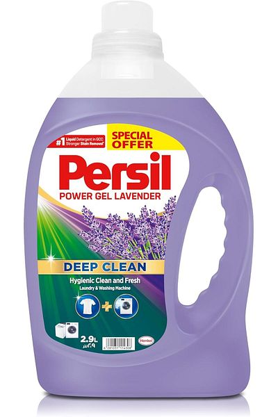 Persil بيرسيل باور جل تنظيف مطور برغوة قليلة للغسالات المعبئة من الأمام والأعلى برحيق اللافندر 950 مل
