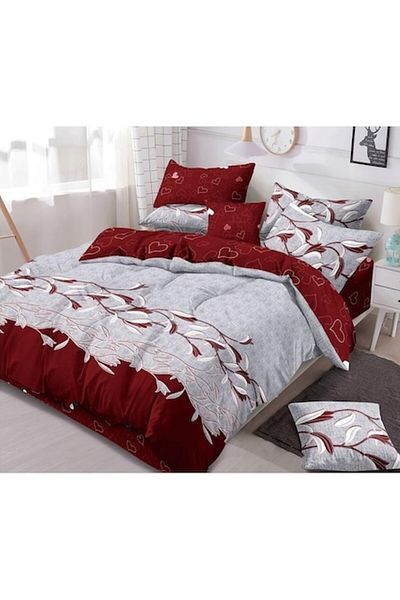 Pucioasa Double Bed Linen, Pucioasa, Finet, 6 Pieces, 2 Persons, 245x250cm, Bordeaux-Gray
