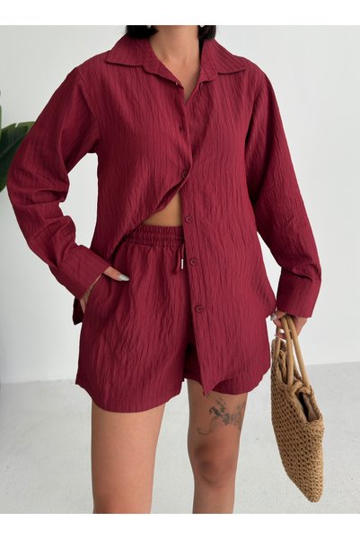 OUZ Fashion Women's Linen Shirt and Shorts Two-Piece Set