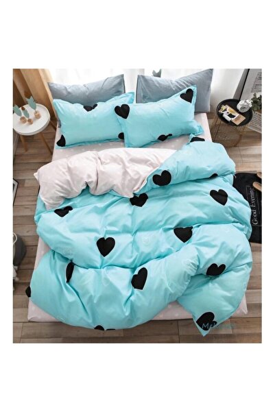 OEM Set de cearșafuri pat dublu cu elastic, 6 piese, 240x250cm, Finețe superioară, inimă, Deschis