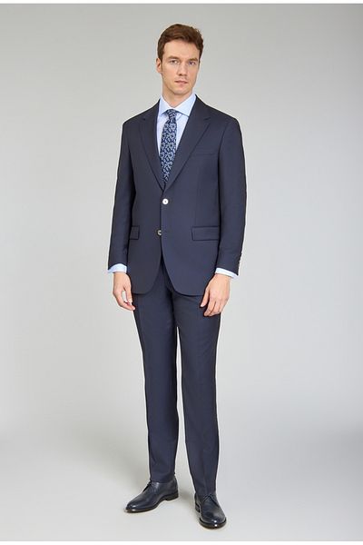 Bisse Men's 6 Drop Mono Collar Double Slit Suit Navy Blue