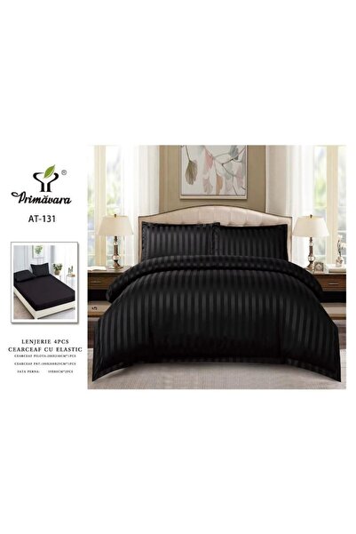OEM Double Bed Linen, Spring, Damask, Elastic Sheet, 4 Pieces, 2 Persons, Uni, 180x200cm, Black