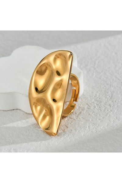 Eva Grace Mabel ring, gold, stainless steel, with geometric pattern, adjustable