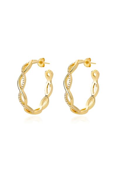 Eva Grace Olga earrings, gold, round, with zirconia, made of stainless steel