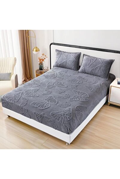 OEM Bed Sheet Cocolino 180x200 cm with 2 Pillowcases, Butterfly Print, Gray