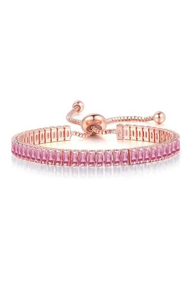 Eva Grace Reese tennis bracelet, rose gold, with pink rectangular zirconia stones, adjustable