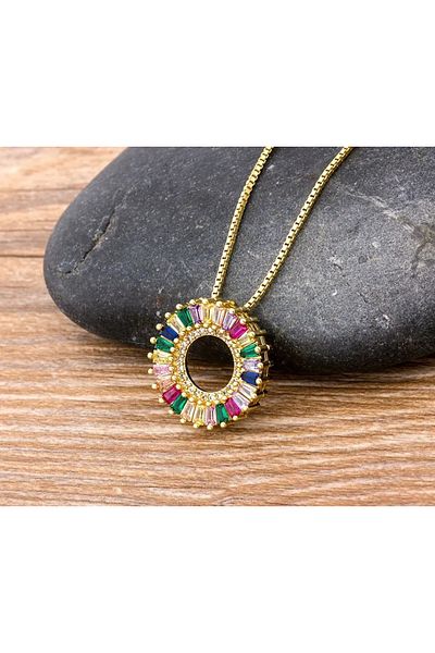 Eva Grace Paulette necklace, gold, with multicolor round pendant - Boheme Collection