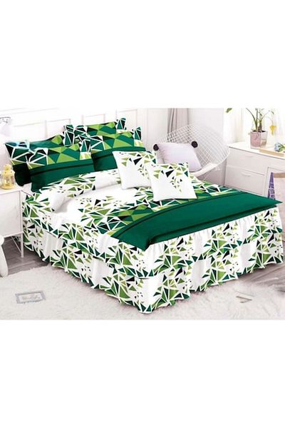 OEM Double bed linen, fitted sheet with ruffles, Primavara, Abstract print, 6 pieces, 2 persons, Finet