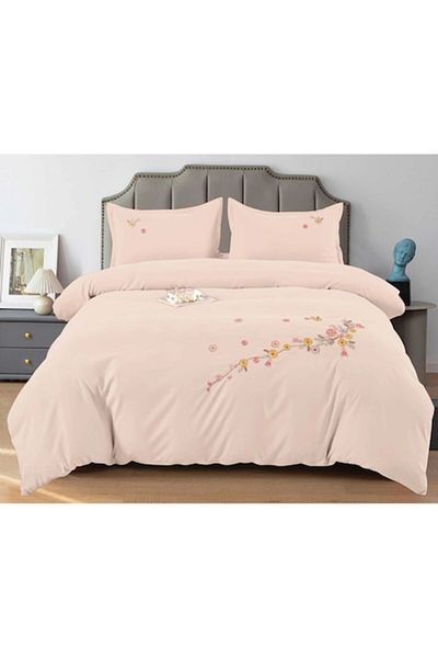 Pucioasa Double Bed Luxury Bedding, Pucioasa, Embroidered Model M4, Finet, 4 Pieces, Beige