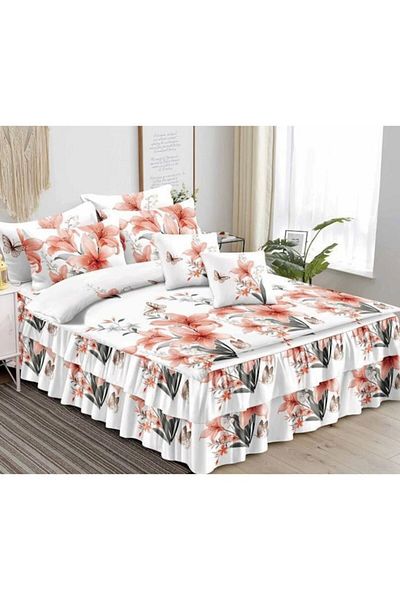 Pucioasa Double bed sheet set with frills, Pucioasa, Finet, 6 pieces, 2 persons, Lily print, 200x230cm
