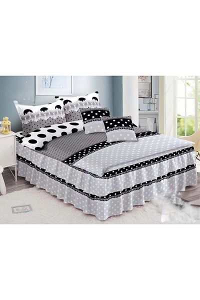 OEM Double Bedding Set, Ruffled Sheet, Spring Design, Polka Dots, 6 Pieces, 2 Persons, Finet, 200x230cm