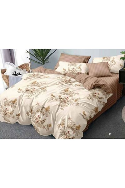 OEM Double Bed Sheet Set, Finet, 6 pieces, 2 persons, Beige Floral Print, 250x230cm