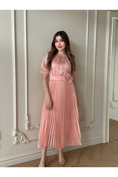 My twins Ewas Design Midi Length Belted Skirt Pleated Women's Tulle Dress