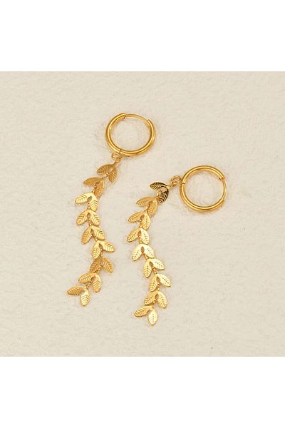Eva Grace Samina earrings, gold, long, made of stainless steel, with leaf pattern