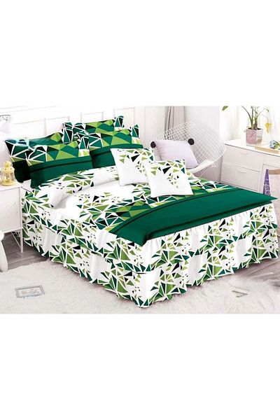 OEM Double bed linen, fitted sheet with ruffles, Primavara, Abstract print, 6 pieces, 2 persons, Finet
