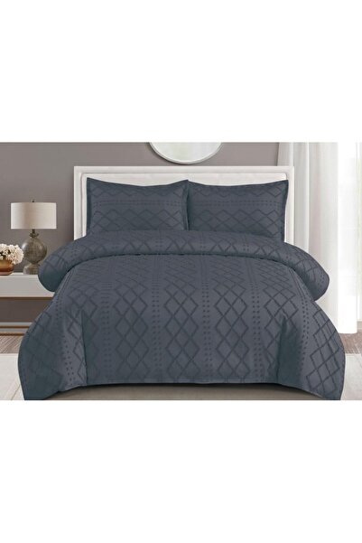 OEM Lenjerie de pat, Grofat M3, Uni, 4 piese, 2 persoane, 230x250cm, Gri