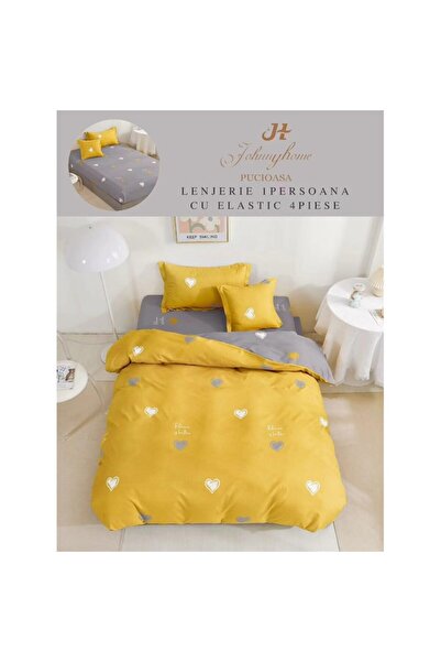 OEM Bed linen set, reversible, fitted sheet, Finet, individual, 4 pieces, 140x200cm, hearts