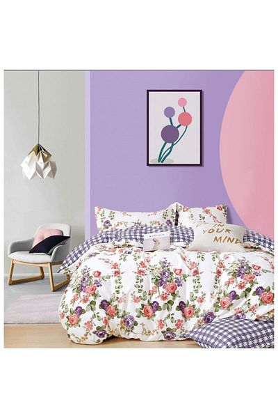OEM Single Bed Set, 150 x 220 cm, Satin Fleece, 4 Pieces, White Lilac