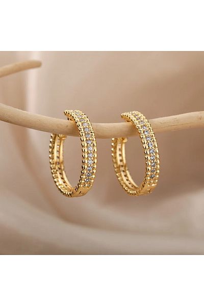 Eva Grace Lane earrings, gold, round, with zirconia, made of stainless steel