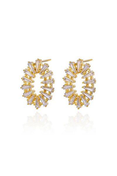 Eva Grace Nissa earrings, golden, oval, made of stainless steel, decorated with zirconia