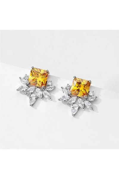 Eva Grace Yessenia earrings, silver, with yellow stone, stud type, decorated with zirconium