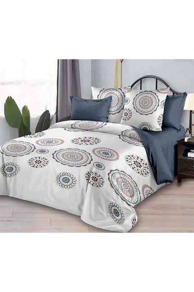 Pucioasa Double Bed Linen Set, Pucioasa, Finet, 6 pieces, 2 Persons, Abstract Print, 245x250cm, Grey Petrol